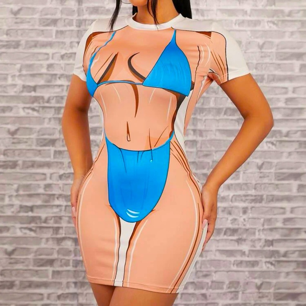 Dress with swimsuit print